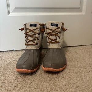 Womens Pink and Gray Sperry Duck Boots